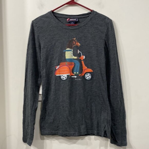 Ariat Long Sleeve Cotton Top Heathered Grey with Cartoon Motive size S - Picture 1 of 8